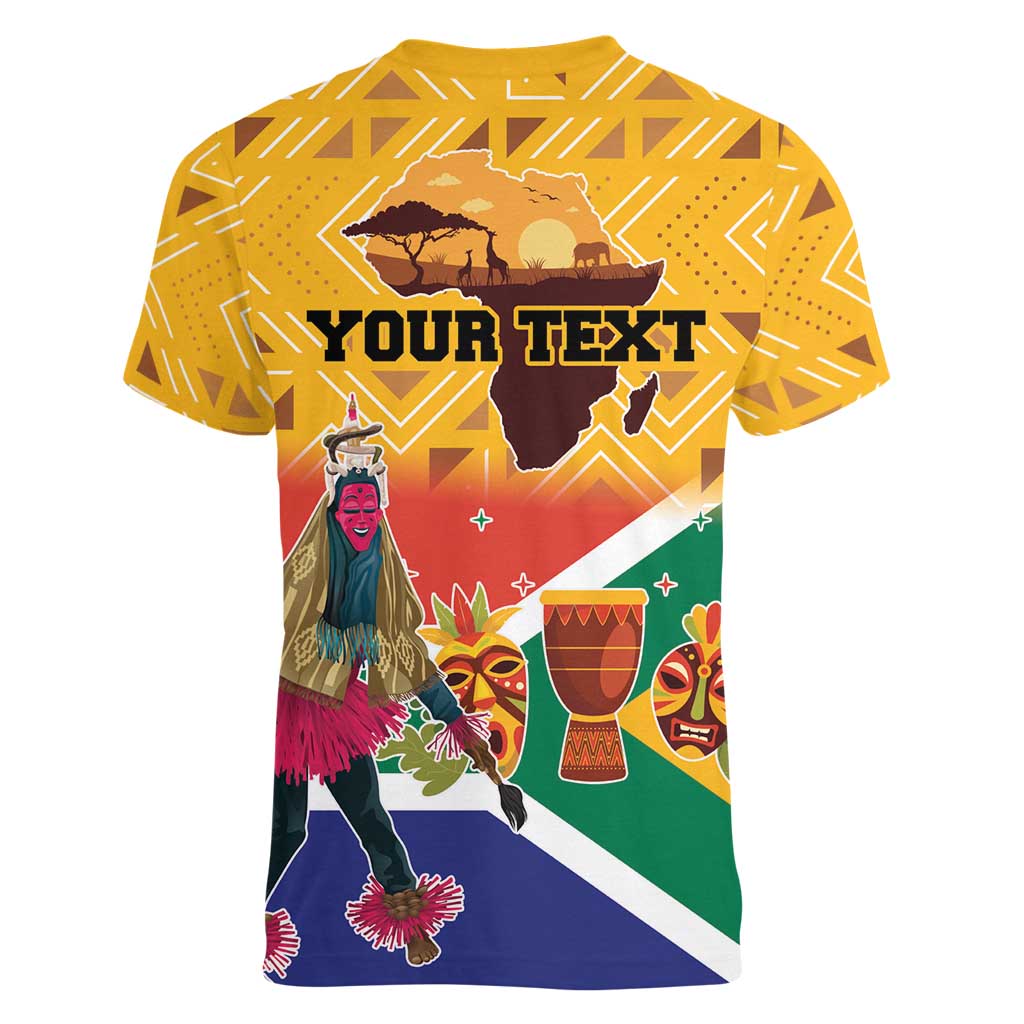 Personalized South Africa Heritage Day Women V-Neck T-Shirt With Traditional Dancer - Wonder Print Shop