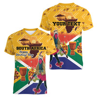 Personalized South Africa Heritage Day Women V-Neck T-Shirt With Traditional Dancer - Wonder Print Shop
