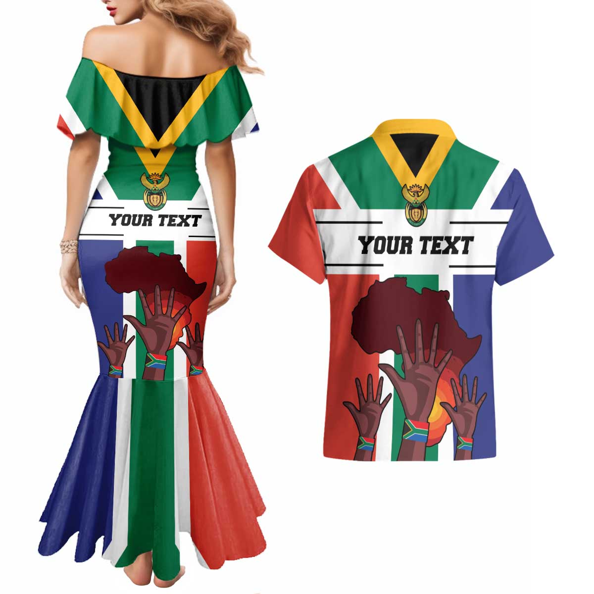 Personalized South Africa Heritage Day Couples Matching Mermaid Dress and Hawaiian Shirt Flag Style - Wonder Print Shop