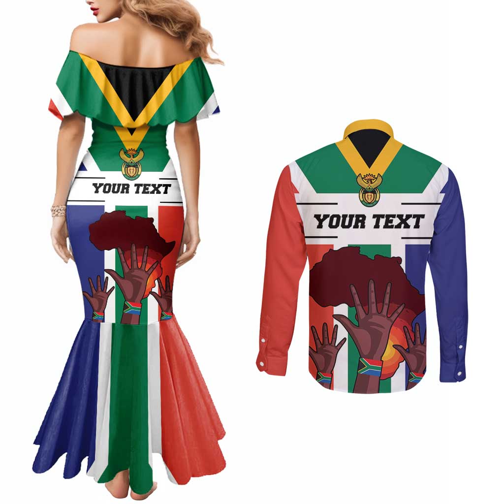 Personalized South Africa Heritage Day Couples Matching Mermaid Dress and Long Sleeve Button Shirt Flag Style