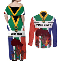 Personalized South Africa Heritage Day Couples Matching Off Shoulder Maxi Dress and Long Sleeve Button Shirt Flag Style - Wonder Print Shop