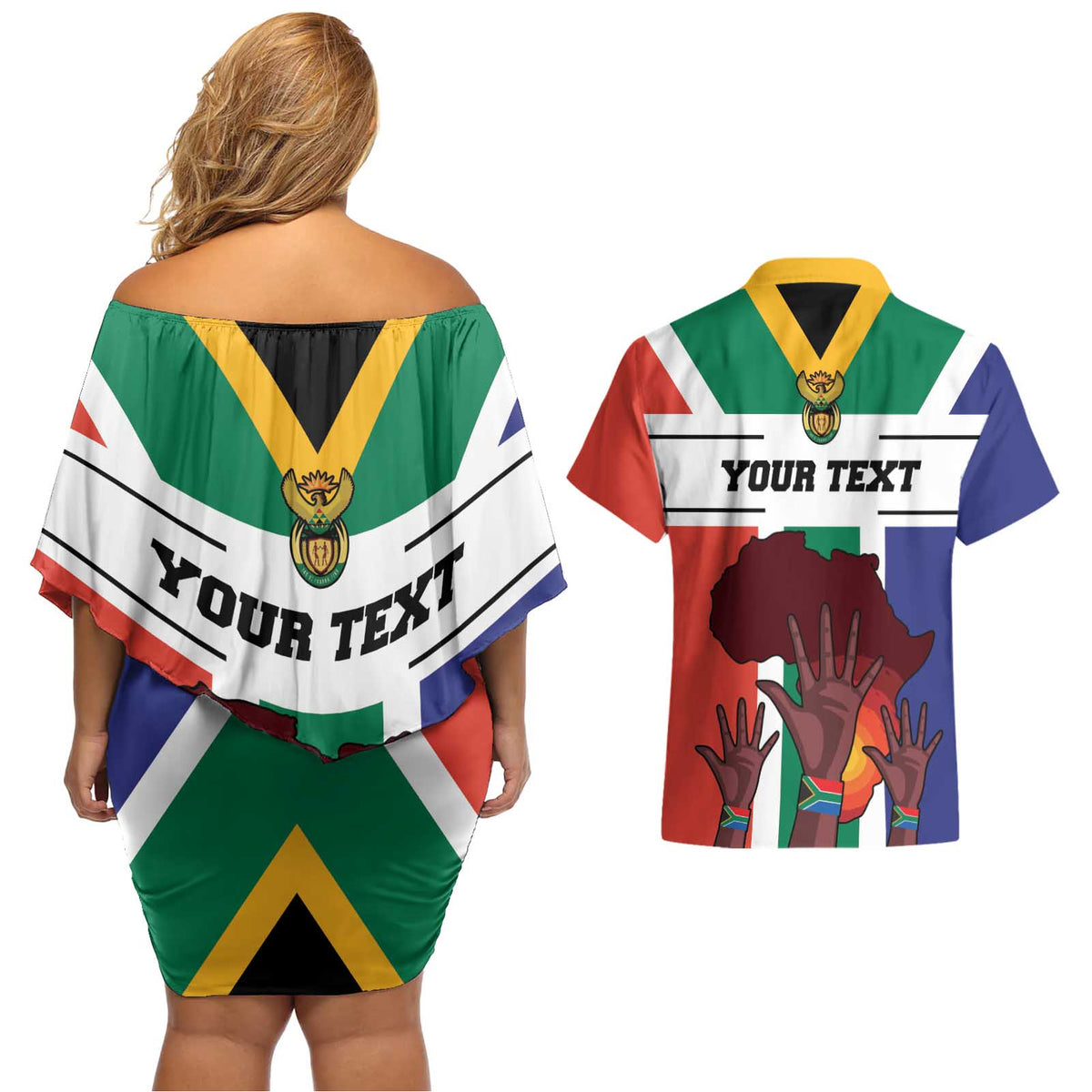 Personalized South Africa Heritage Day Couples Matching Off Shoulder Short Dress and Hawaiian Shirt Flag Style - Wonder Print Shop