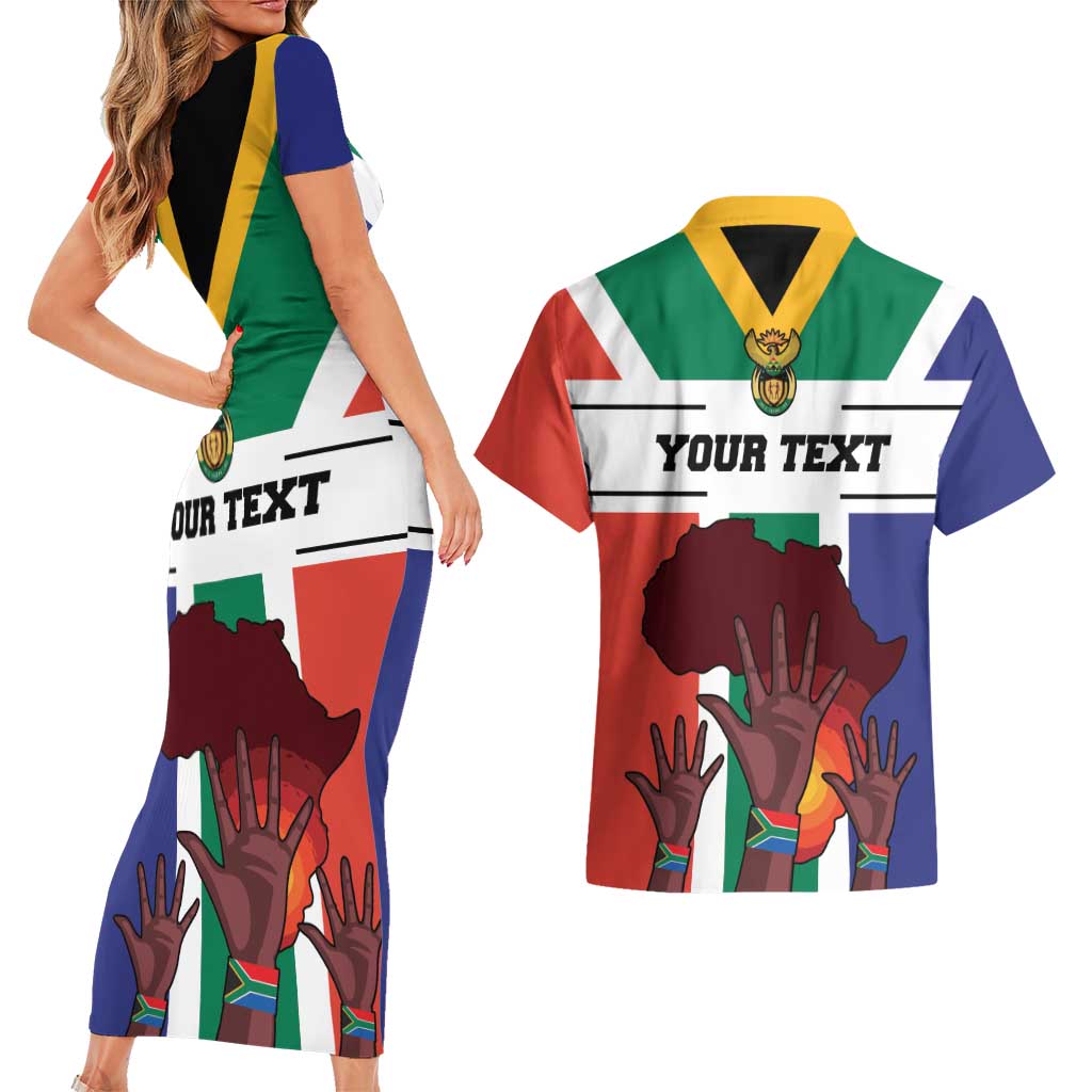 Personalized South Africa Heritage Day Couples Matching Short Sleeve Bodycon Dress and Hawaiian Shirt Flag Style - Wonder Print Shop