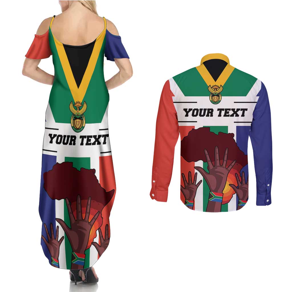 Personalized South Africa Heritage Day Couples Matching Summer Maxi Dress and Long Sleeve Button Shirt Flag Style - Wonder Print Shop