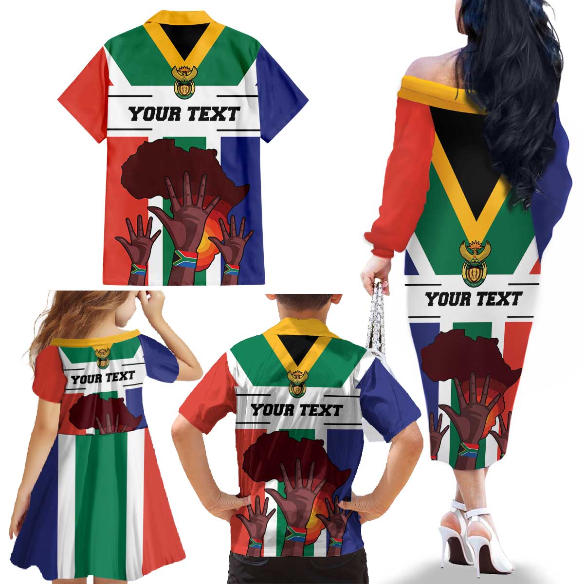 Personalized South Africa Heritage Day Family Matching Off The Shoulder Long Sleeve Dress and Hawaiian Shirt Flag Style - Wonder Print Shop