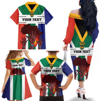Personalized South Africa Heritage Day Family Matching Off The Shoulder Long Sleeve Dress and Hawaiian Shirt Flag Style - Wonder Print Shop