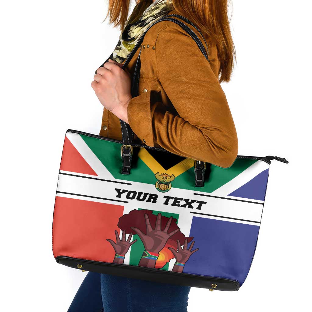 Personalized South Africa Heritage Day Leather Tote Bag Flag Style - Wonder Print Shop