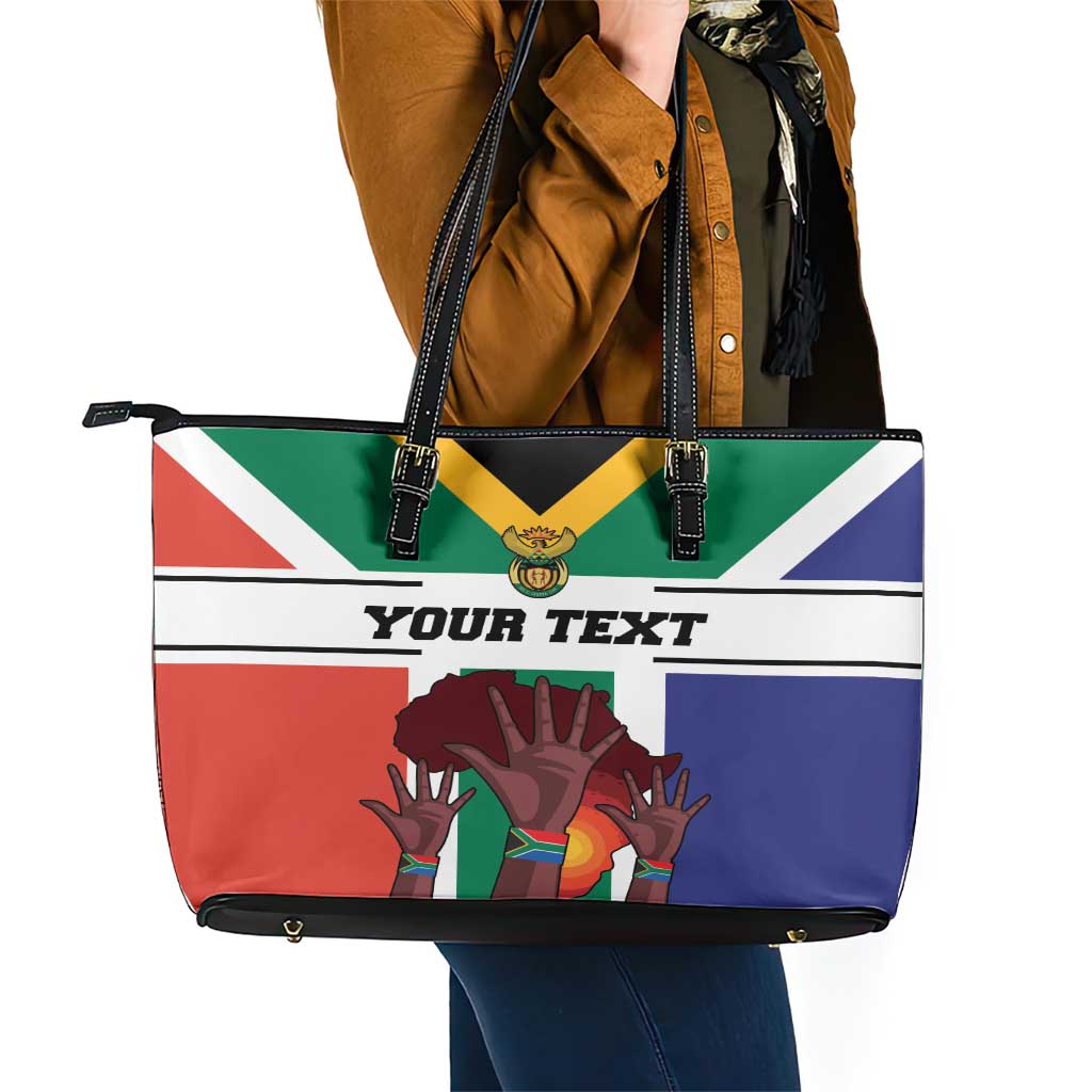 Personalized South Africa Heritage Day Leather Tote Bag Flag Style - Wonder Print Shop