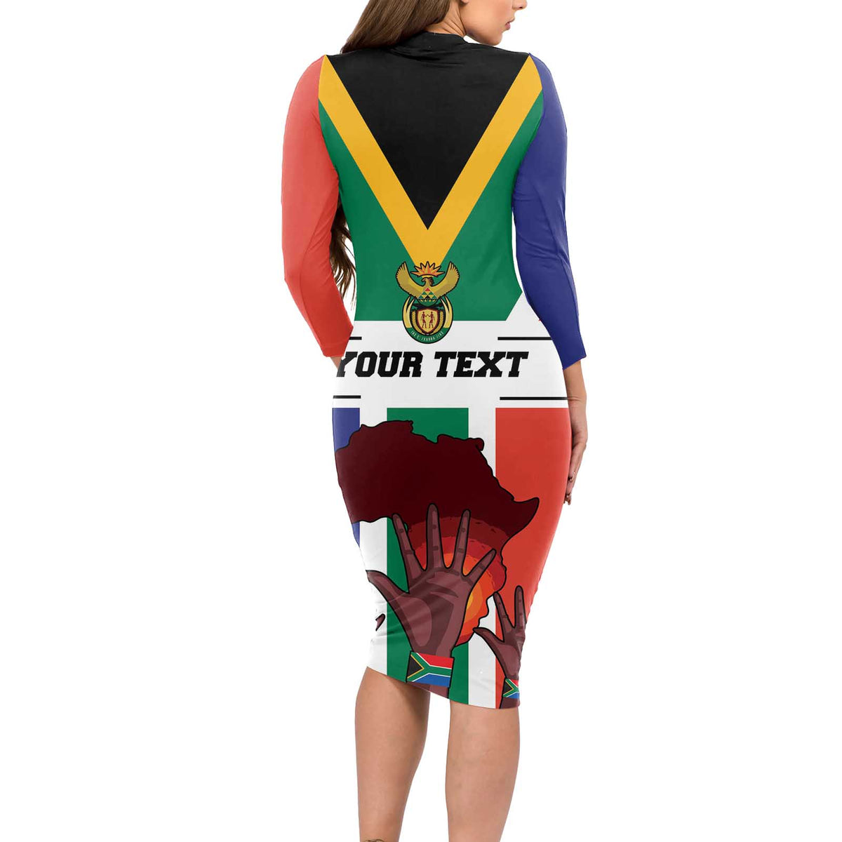 Personalized South Africa Heritage Day Long Sleeve Bodycon Dress Flag Style - Wonder Print Shop