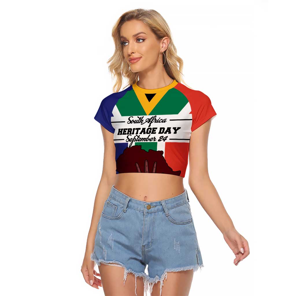 Personalized South Africa Heritage Day Raglan Cropped T Shirt Flag Style - Wonder Print Shop