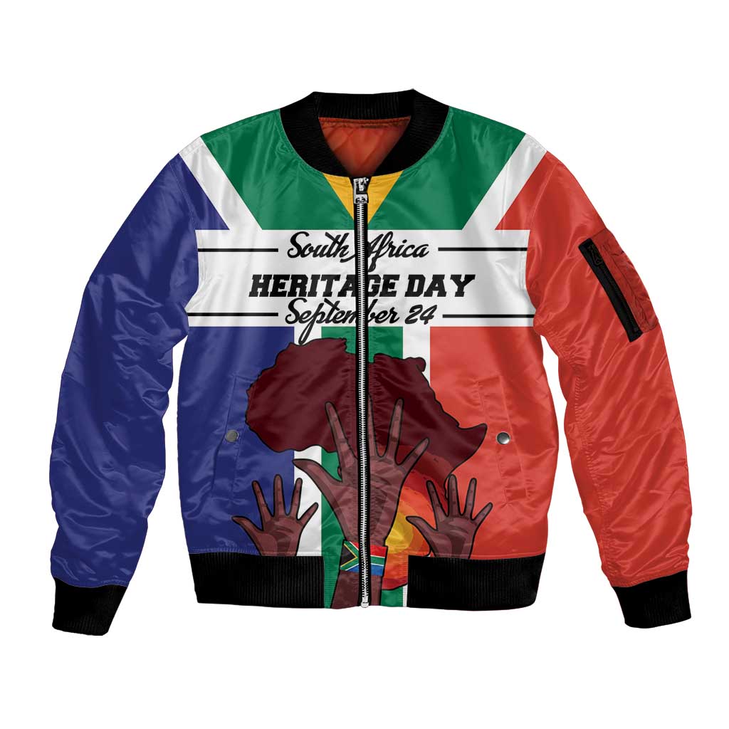 Personalized South Africa Heritage Day Sleeve Zip Bomber Jacket Flag Style - Wonder Print Shop