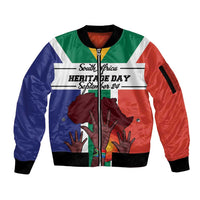 Personalized South Africa Heritage Day Sleeve Zip Bomber Jacket Flag Style - Wonder Print Shop