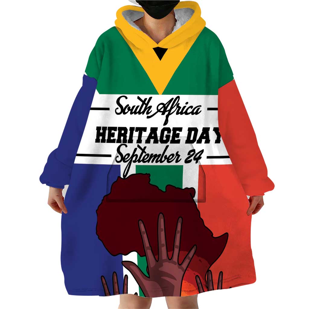 Personalized South Africa Heritage Day Wearable Blanket Hoodie Flag Style - Wonder Print Shop