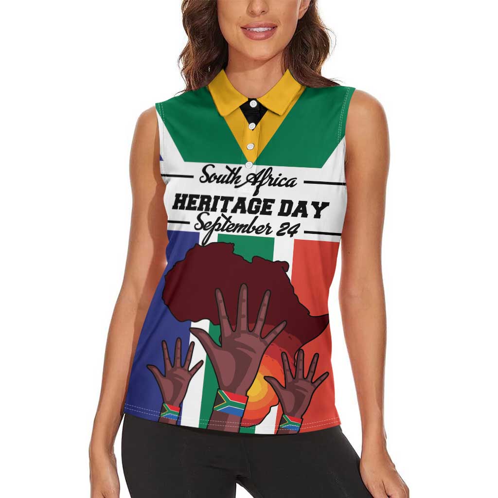 Personalized South Africa Heritage Day Women Sleeveless Polo Shirt Flag Style - Wonder Print Shop