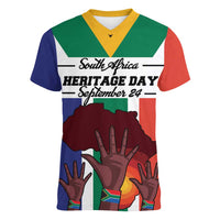 Personalized South Africa Heritage Day Women V-Neck T-Shirt Flag Style - Wonder Print Shop