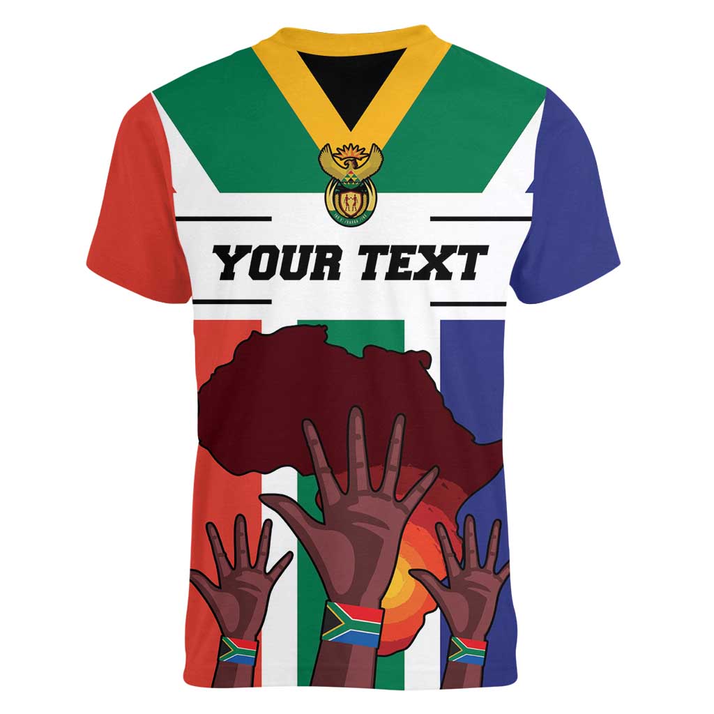 Personalized South Africa Heritage Day Women V-Neck T-Shirt Flag Style - Wonder Print Shop