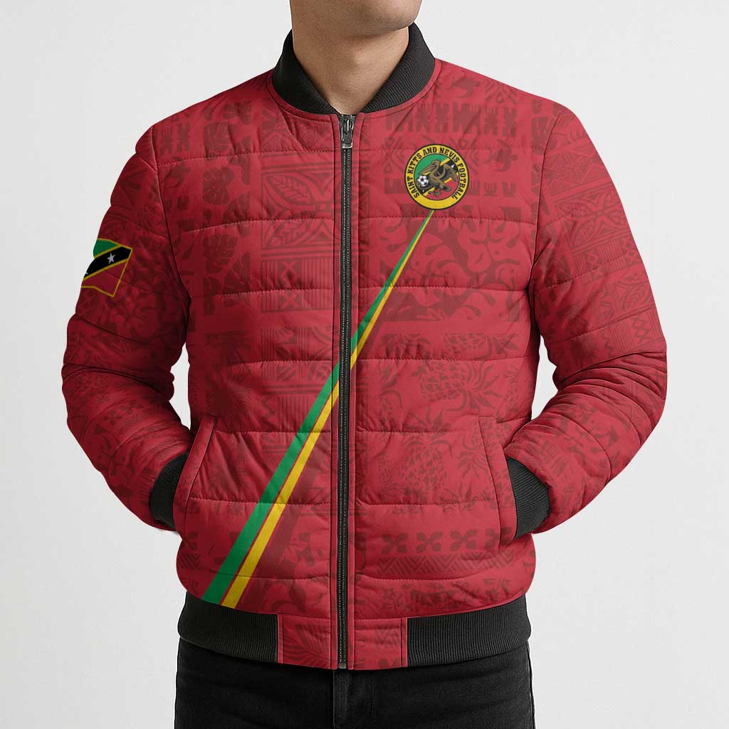 Custom Saint Kitts And Nevis Football Bomber Puffer Jacket Sugar Boyz Red Version - Wonder Print Shop