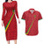 Custom Saint Kitts And Nevis Football Couples Matching Long Sleeve Bodycon Dress and Hawaiian Shirt Sugar Boyz Red Version - Wonder Print Shop