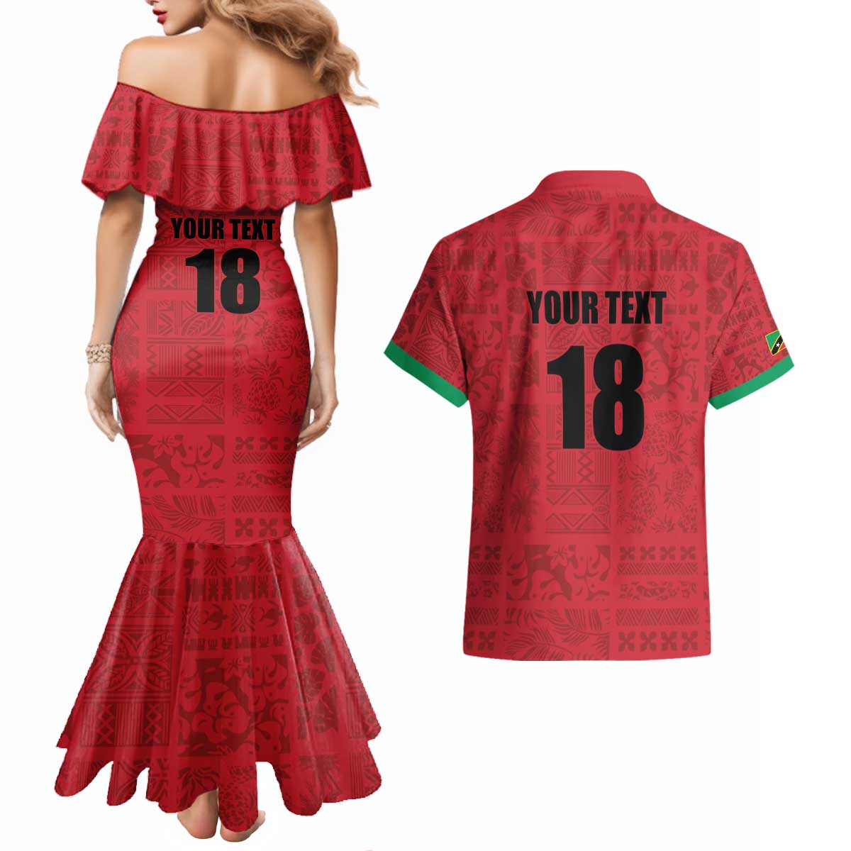 Custom Saint Kitts And Nevis Football Couples Matching Mermaid Dress and Hawaiian Shirt Sugar Boyz Red Version - Wonder Print Shop