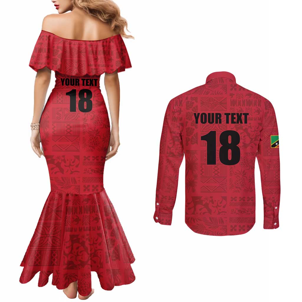 Custom Saint Kitts And Nevis Football Couples Matching Mermaid Dress and Long Sleeve Button Shirt Sugar Boyz Red Version - Wonder Print Shop