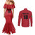 Custom Saint Kitts And Nevis Football Couples Matching Mermaid Dress and Long Sleeve Button Shirt Sugar Boyz Red Version - Wonder Print Shop