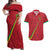 Custom Saint Kitts And Nevis Football Couples Matching Off Shoulder Maxi Dress and Hawaiian Shirt Sugar Boyz Red Version - Wonder Print Shop