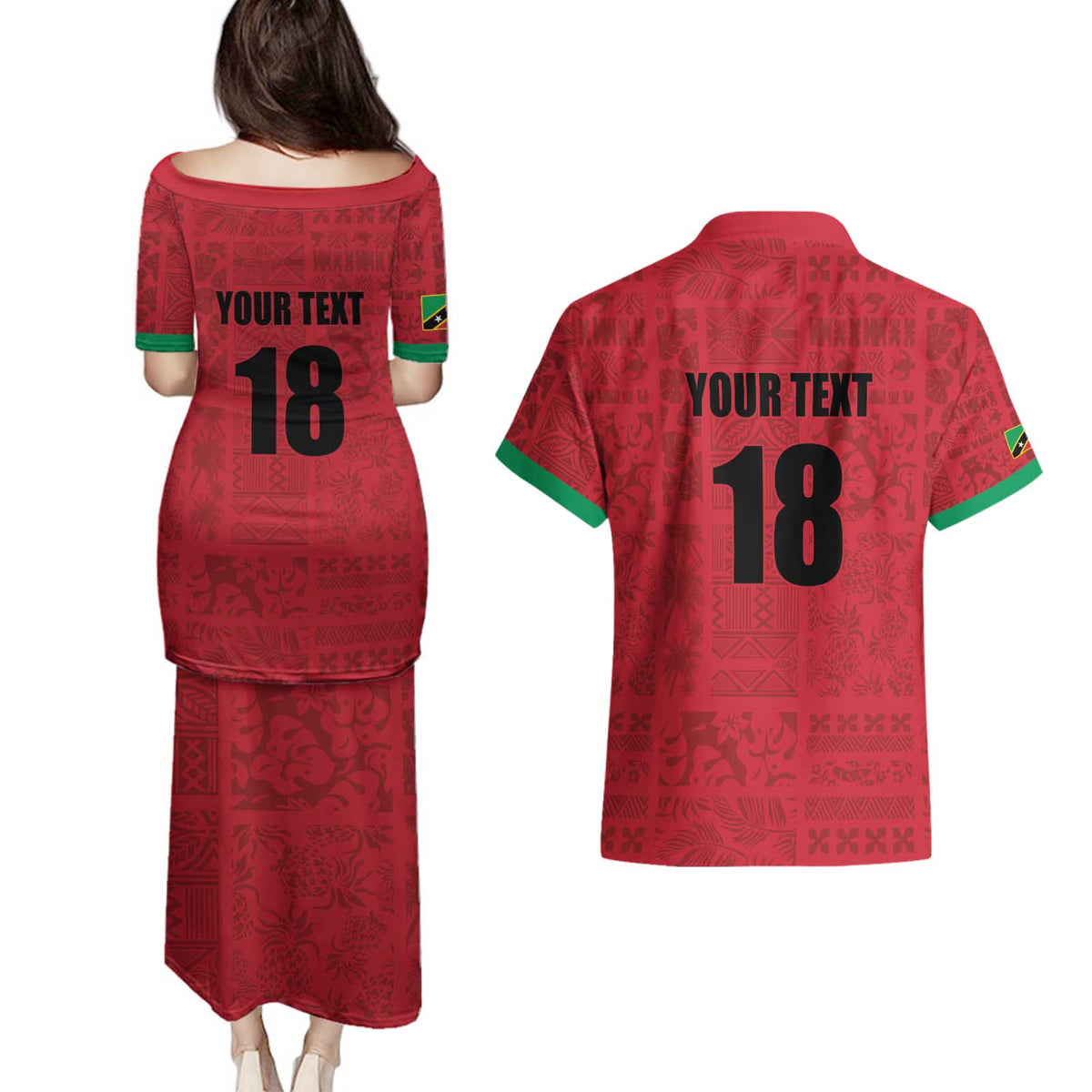 Custom Saint Kitts And Nevis Football Couples Matching Puletasi and Hawaiian Shirt Sugar Boyz Red Version - Wonder Print Shop