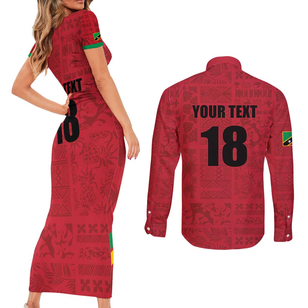 Custom Saint Kitts And Nevis Football Couples Matching Short Sleeve Bodycon Dress and Long Sleeve Button Shirt Sugar Boyz Red Version - Wonder Print Shop