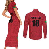 Custom Saint Kitts And Nevis Football Couples Matching Short Sleeve Bodycon Dress and Long Sleeve Button Shirt Sugar Boyz Red Version - Wonder Print Shop