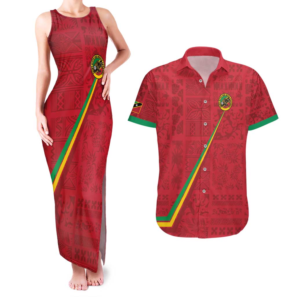 Custom Saint Kitts And Nevis Football Couples Matching Tank Maxi Dress and Hawaiian Shirt Sugar Boyz Red Version - Wonder Print Shop