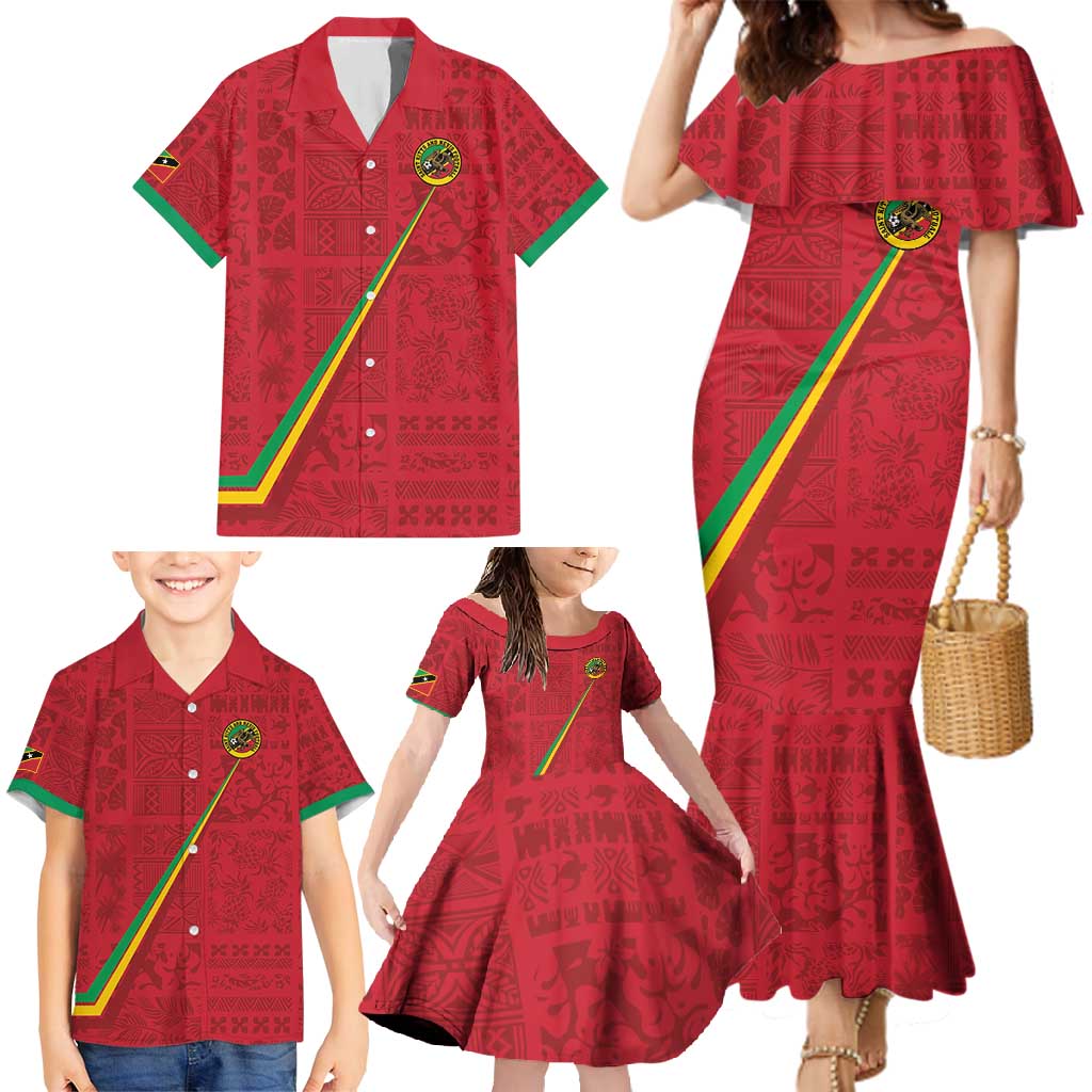 Custom Saint Kitts And Nevis Football Family Matching Mermaid Dress and Hawaiian Shirt Sugar Boyz Red Version - Wonder Print Shop
