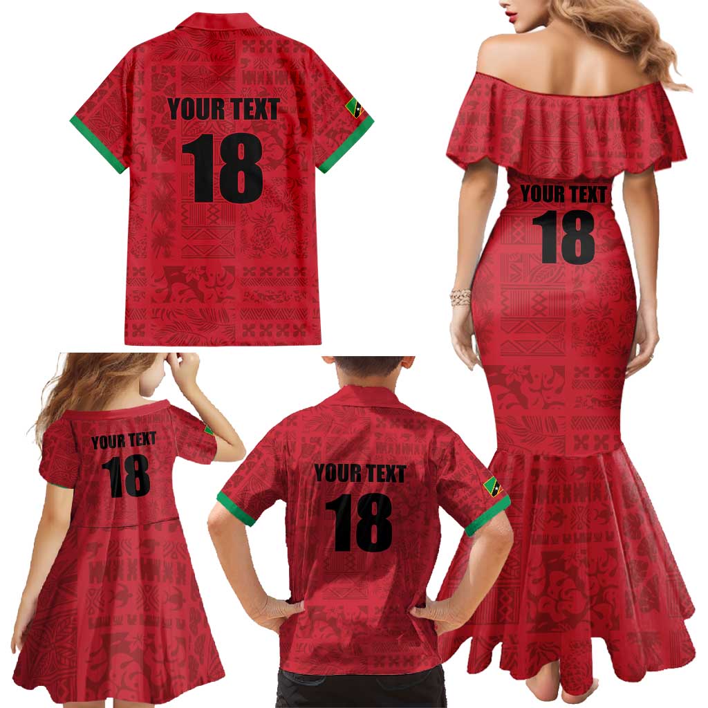 Custom Saint Kitts And Nevis Football Family Matching Mermaid Dress and Hawaiian Shirt Sugar Boyz Red Version - Wonder Print Shop