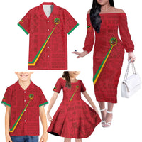 Custom Saint Kitts And Nevis Football Family Matching Off The Shoulder Long Sleeve Dress and Hawaiian Shirt Sugar Boyz Red Version - Wonder Print Shop