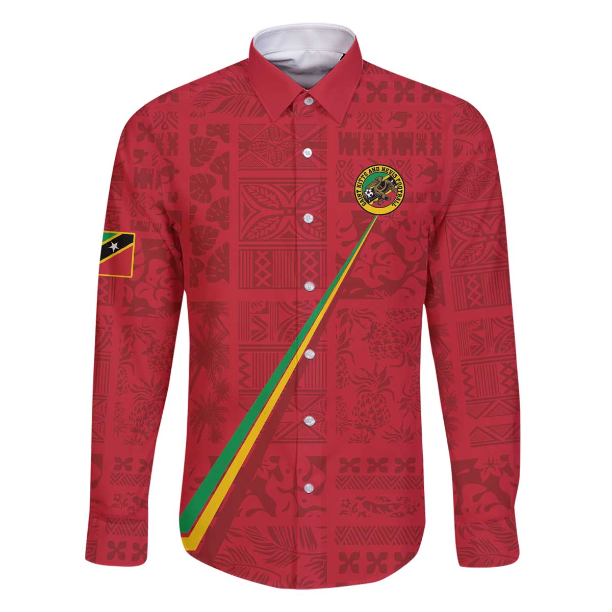 Custom Saint Kitts And Nevis Football Family Matching Off The Shoulder Long Sleeve Dress and Hawaiian Shirt Sugar Boyz Red Version - Wonder Print Shop