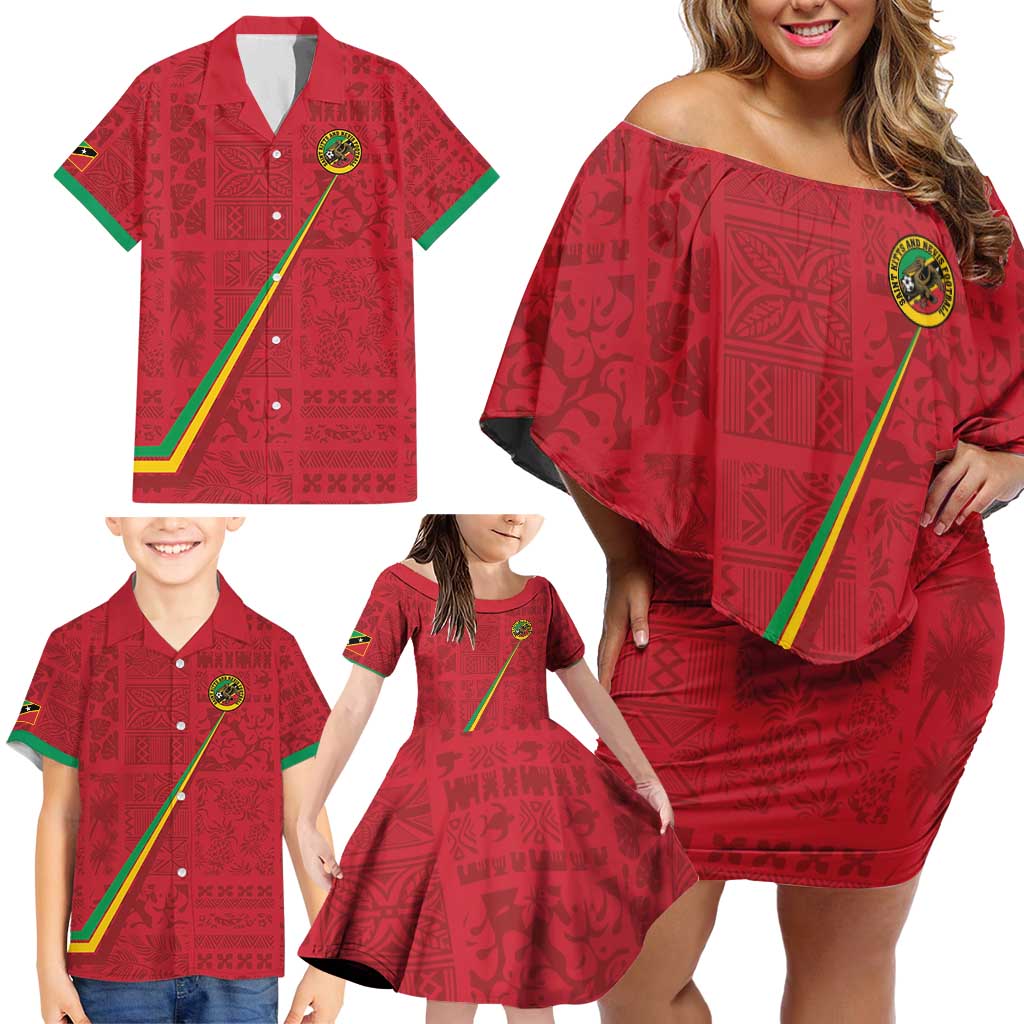 Custom Saint Kitts And Nevis Football Family Matching Off Shoulder Short Dress and Hawaiian Shirt Sugar Boyz Red Version - Wonder Print Shop