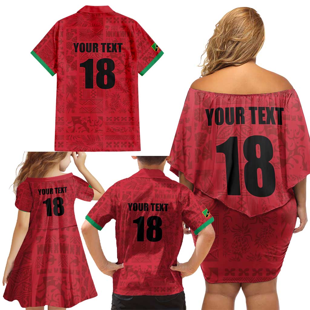 Custom Saint Kitts And Nevis Football Family Matching Off Shoulder Short Dress and Hawaiian Shirt Sugar Boyz Red Version - Wonder Print Shop