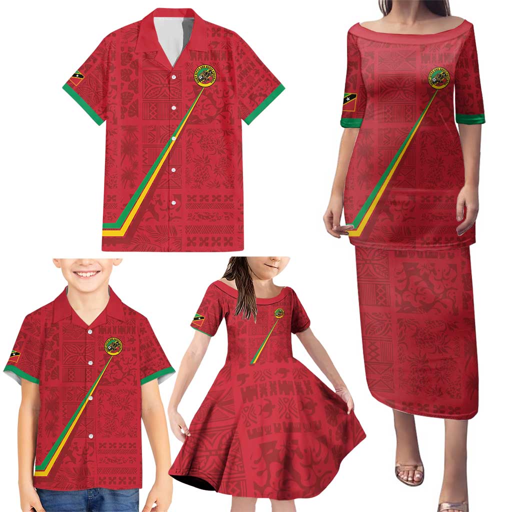 Custom Saint Kitts And Nevis Football Family Matching Puletasi and Hawaiian Shirt Sugar Boyz Red Version - Wonder Print Shop
