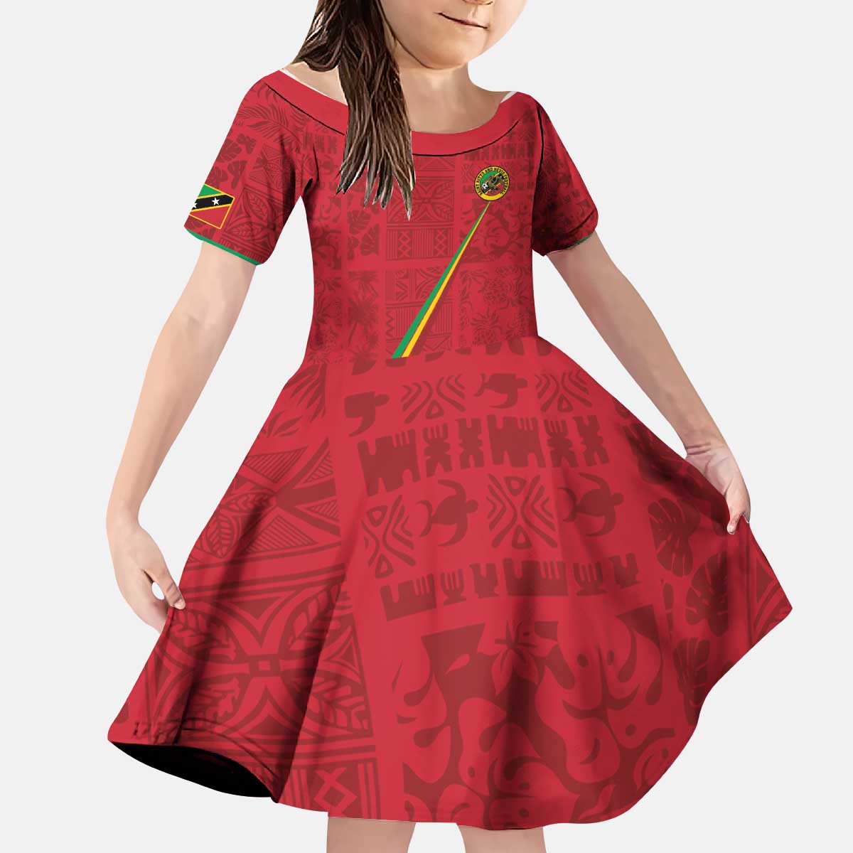Custom Saint Kitts And Nevis Football Kid Short Sleeve Dress Sugar Boyz Red Version - Wonder Print Shop
