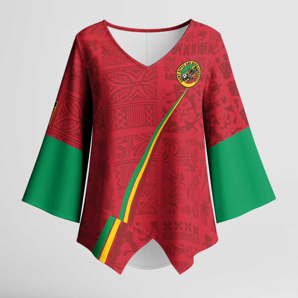 Custom Saint Kitts And Nevis Football Kimono Sleeve Blouse Sugar Boyz Red Version - Wonder Print Shop