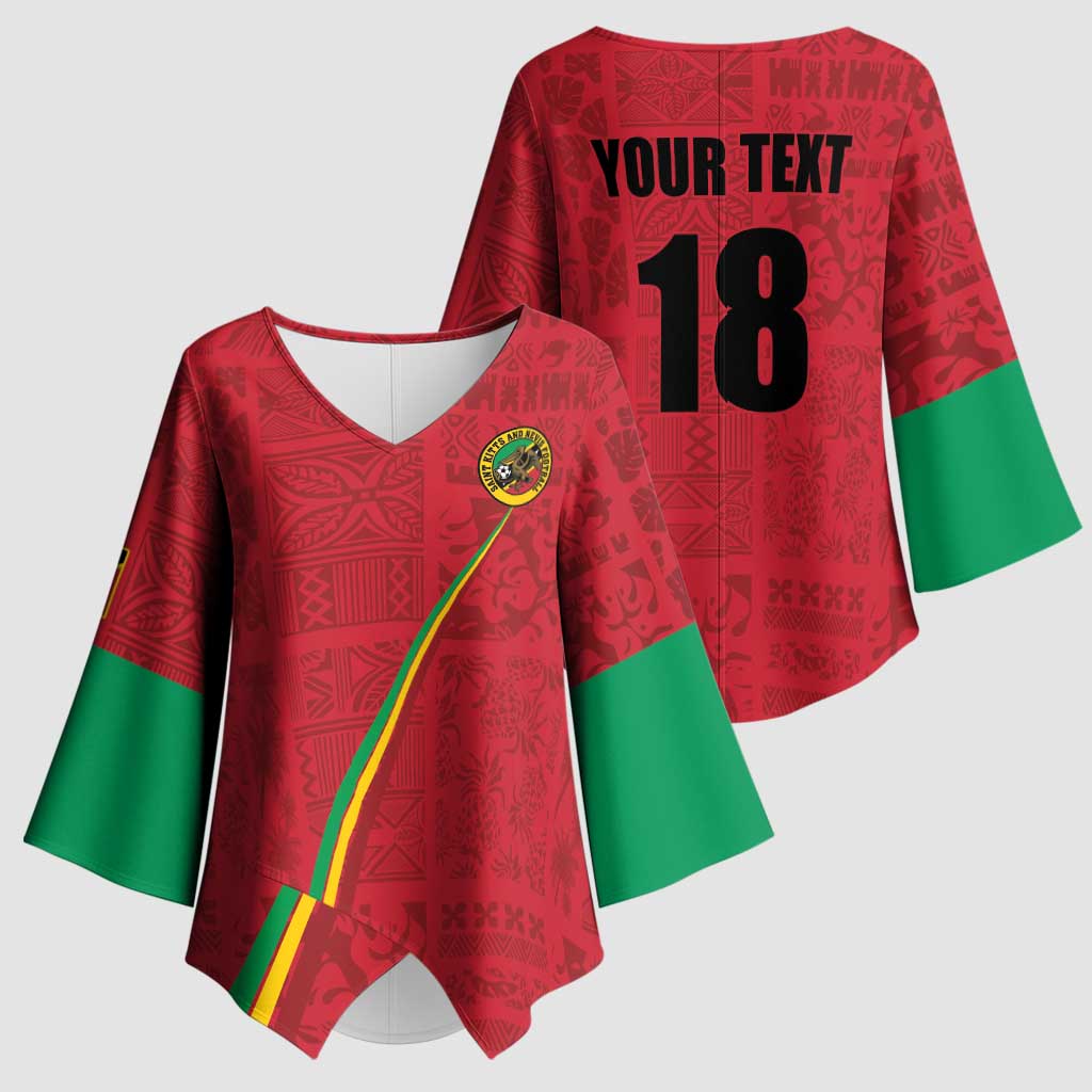 Custom Saint Kitts And Nevis Football Kimono Sleeve Blouse Sugar Boyz Red Version - Wonder Print Shop