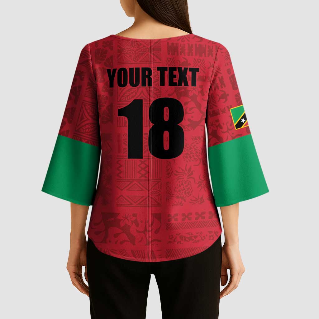 Custom Saint Kitts And Nevis Football Kimono Sleeve Blouse Sugar Boyz Red Version - Wonder Print Shop
