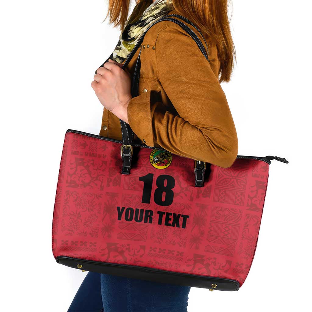 Custom Saint Kitts And Nevis Football Leather Tote Bag Sugar Boyz Red Version - Wonder Print Shop
