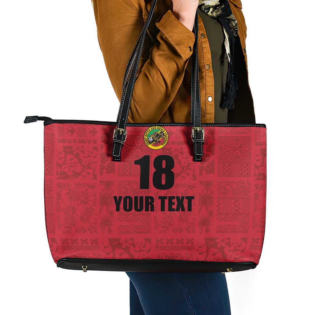 Custom Saint Kitts And Nevis Football Leather Tote Bag Sugar Boyz Red Version - Wonder Print Shop