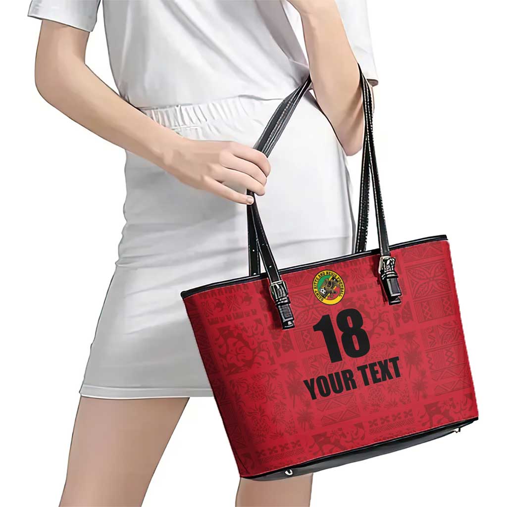 Custom Saint Kitts And Nevis Football Leather Tote Bag Sugar Boyz Red Version - Wonder Print Shop