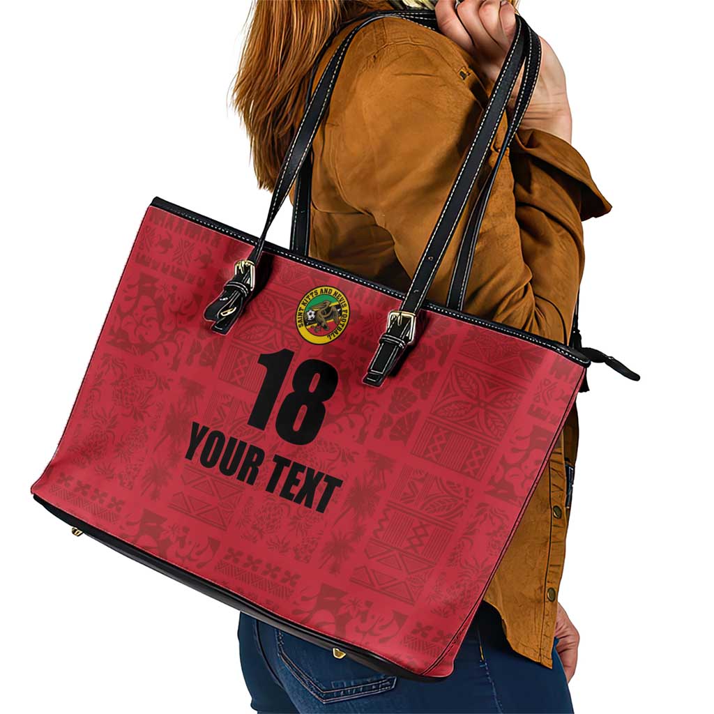 Custom Saint Kitts And Nevis Football Leather Tote Bag Sugar Boyz Red Version - Wonder Print Shop