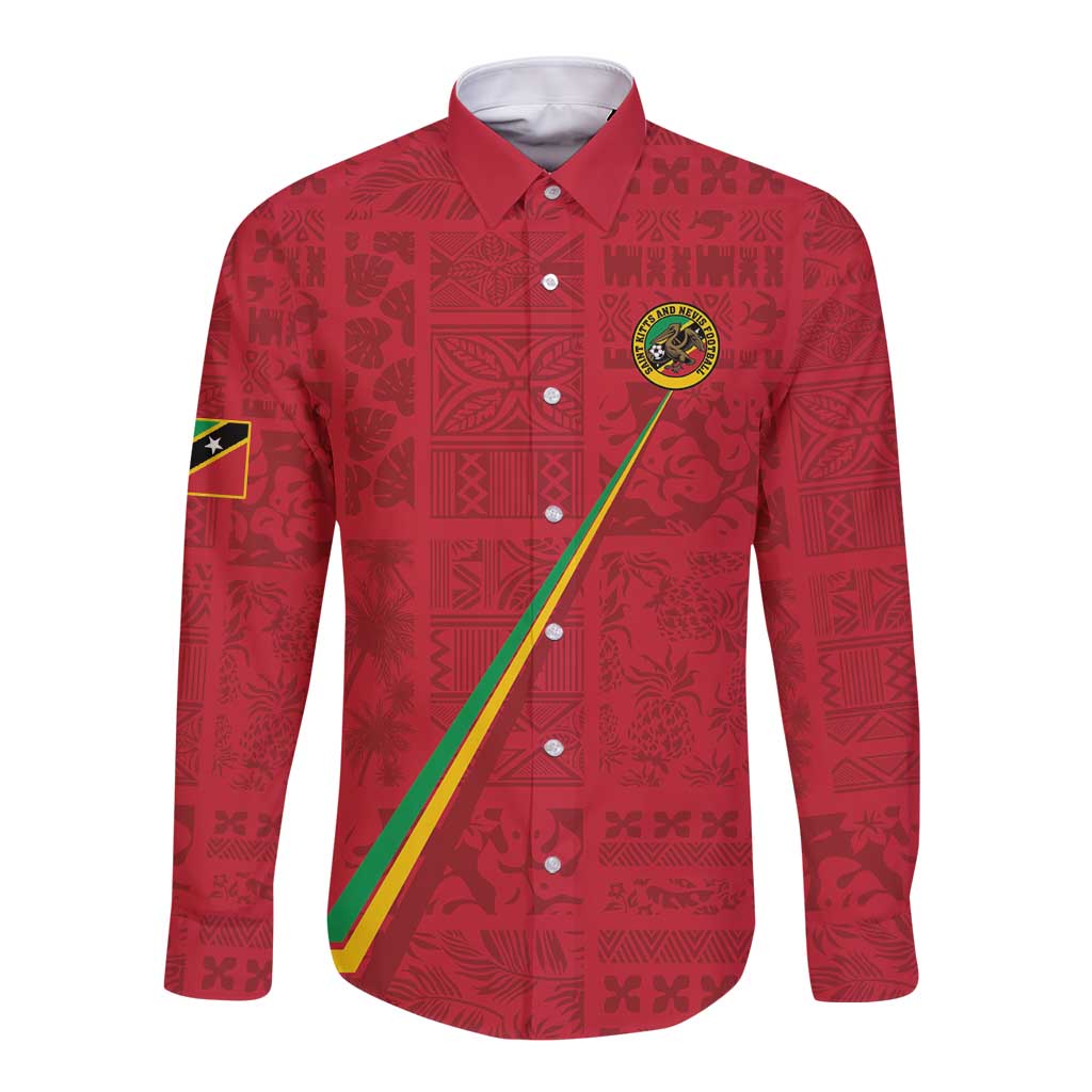Custom Saint Kitts And Nevis Football Long Sleeve Button Shirt Sugar Boyz Red Version - Wonder Print Shop