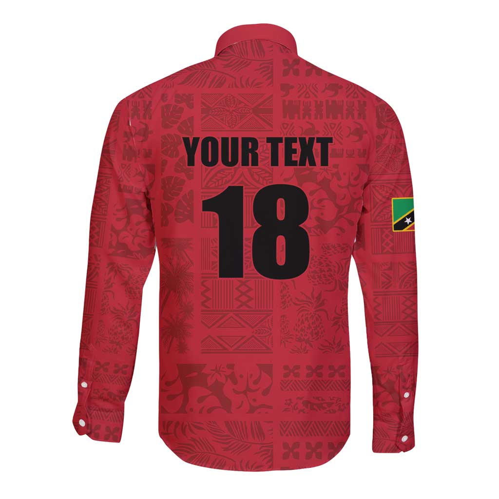 Custom Saint Kitts And Nevis Football Long Sleeve Button Shirt Sugar Boyz Red Version - Wonder Print Shop
