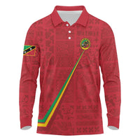 Custom Saint Kitts And Nevis Football Long Sleeve Polo Shirt Sugar Boyz Red Version - Wonder Print Shop