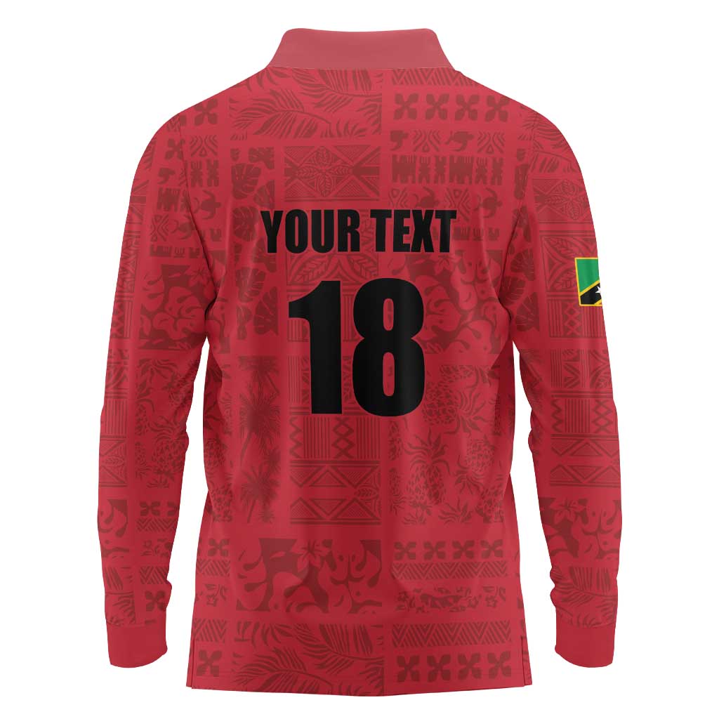 Custom Saint Kitts And Nevis Football Long Sleeve Polo Shirt Sugar Boyz Red Version - Wonder Print Shop