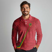 Custom Saint Kitts And Nevis Football Long Sleeve Polo Shirt Sugar Boyz Red Version - Wonder Print Shop